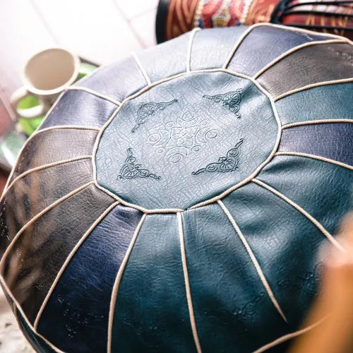 Round Moroccan Seat Cushion Cover Faux Leather Patchwork Craft Floor Hassock Ottoman Footstool Large Unstuffed Sitting Pillow