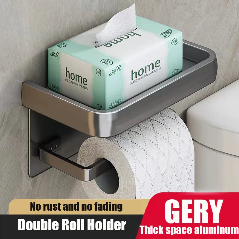 Aluminum Alloy Wall Mount Toilet Roll Paper Holder WC Storage Organizer Phone Shelf Holder Bathroom Accessories