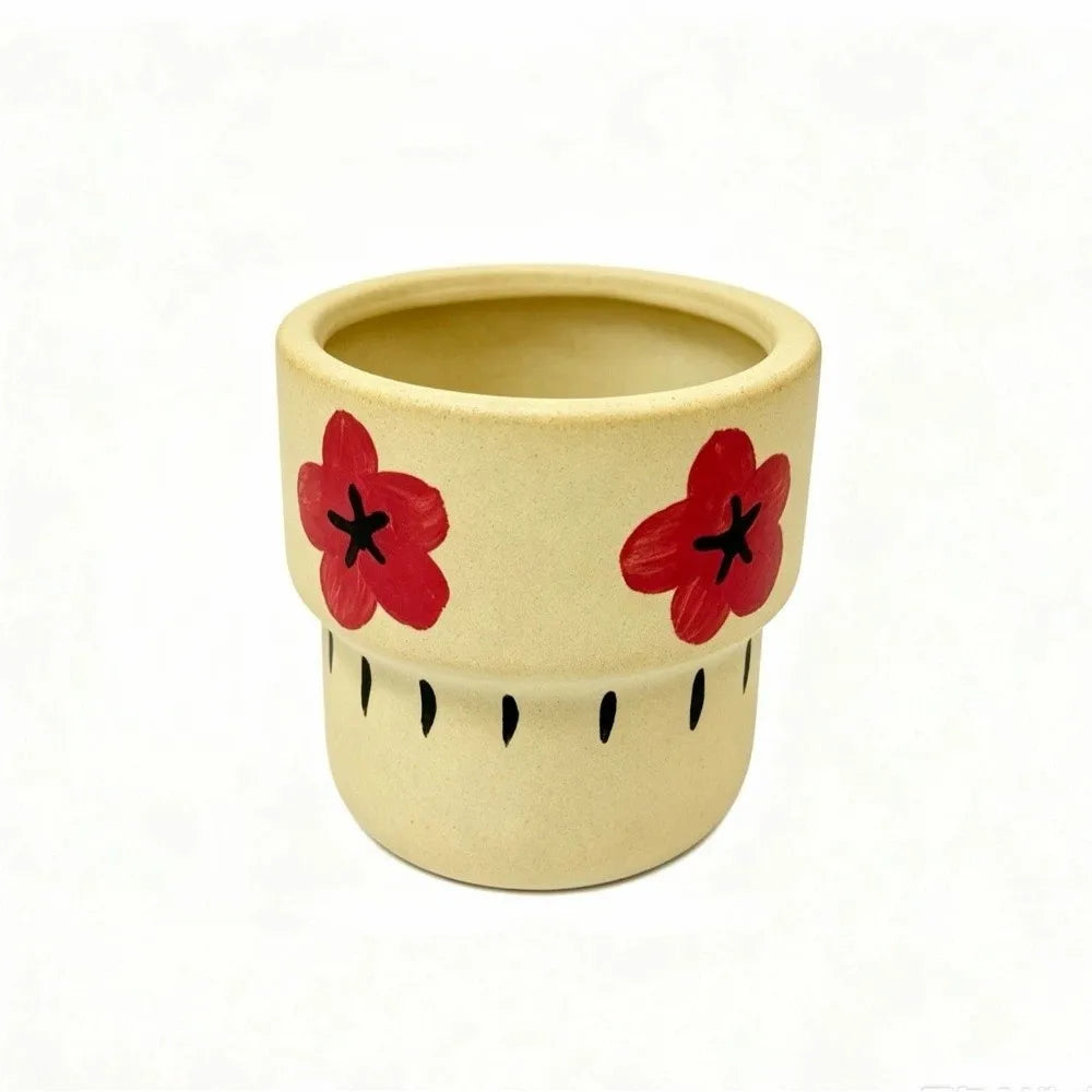 Cute Cartoon Style Ceramic Flower Pot Breathable Vintage Succulent Plant Pot Flower Pattern Potted Plant Desktop Garden