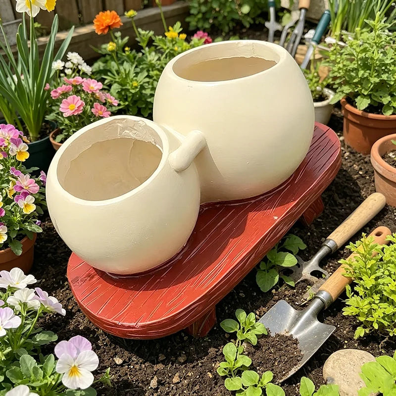 Cute resin succulent flowerpot indoor and outdoor garden home decoration double headed flowerpot unique desktop decoration