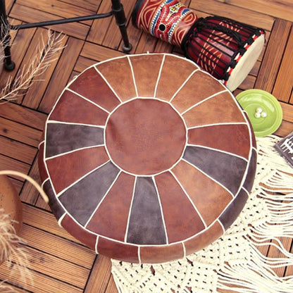Round Moroccan Seat Cushion Cover Faux Leather Patchwork Craft Floor Hassock Ottoman Footstool Large Unstuffed Sitting Pillow