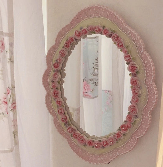 Stand Desktop Mirror Large Home Decoration Elegant Environmentally Pink Vintage Baroque Wall-Mounted Mirror for Bedroom Artistic