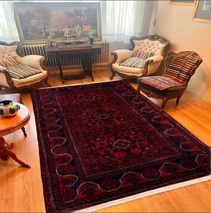 Dark Red Afghan Style Rug,Traditional Bohemian Area Rug Textured Soft Carpet Washable Non-Slip Area Rug Home Decoration Carpets