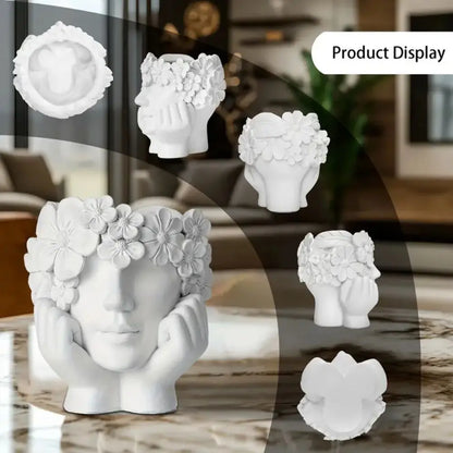 1 Creative Female Face Flower Pot, Flower Girl Flower Pot, Modern Resin Flower Pot for Garden, Home, Living Room Decoration, Des