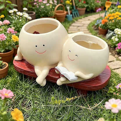 Cute resin succulent flowerpot indoor and outdoor garden home decoration double headed flowerpot unique desktop decoration