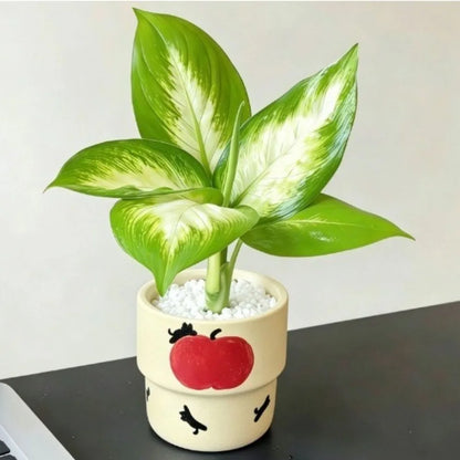 Cute Cartoon Style Ceramic Flower Pot Breathable Vintage Succulent Plant Pot Flower Pattern Potted Plant Desktop Garden