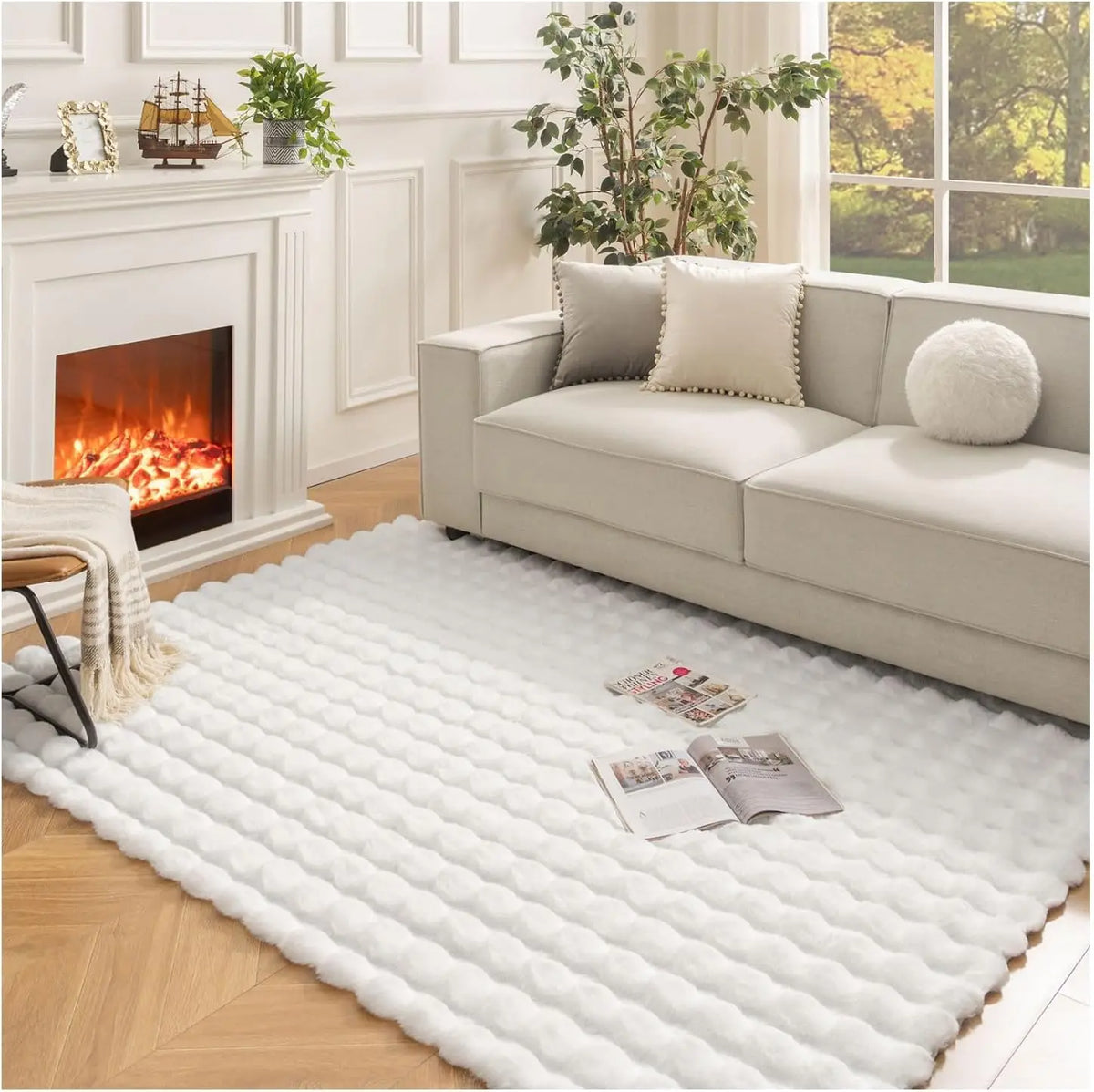 Rabbit Fur Area Rug–Soft Thick Non-Slip Waterproof Machine-Washable for Living Room and Bedroom Decor flooring garage floor
