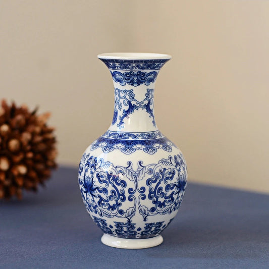 Ceramics Flower Vase Decoration Home Blue And White Vases For Wedding Decor Living Room Ornaments Table Desktop Retro Art Crafts