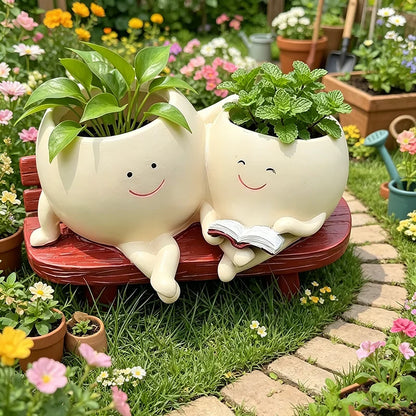 Cute resin succulent flowerpot indoor and outdoor garden home decoration double headed flowerpot unique desktop decoration