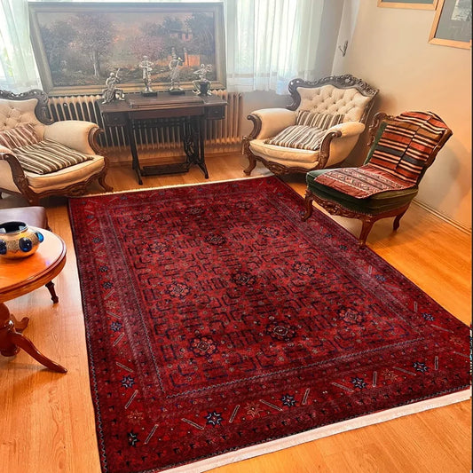 Dark Red Afghan Style Rug,Traditional Bohemian Area Rug Textured Soft Carpet Washable Non-Slip Area Rug Home Decoration Carpets