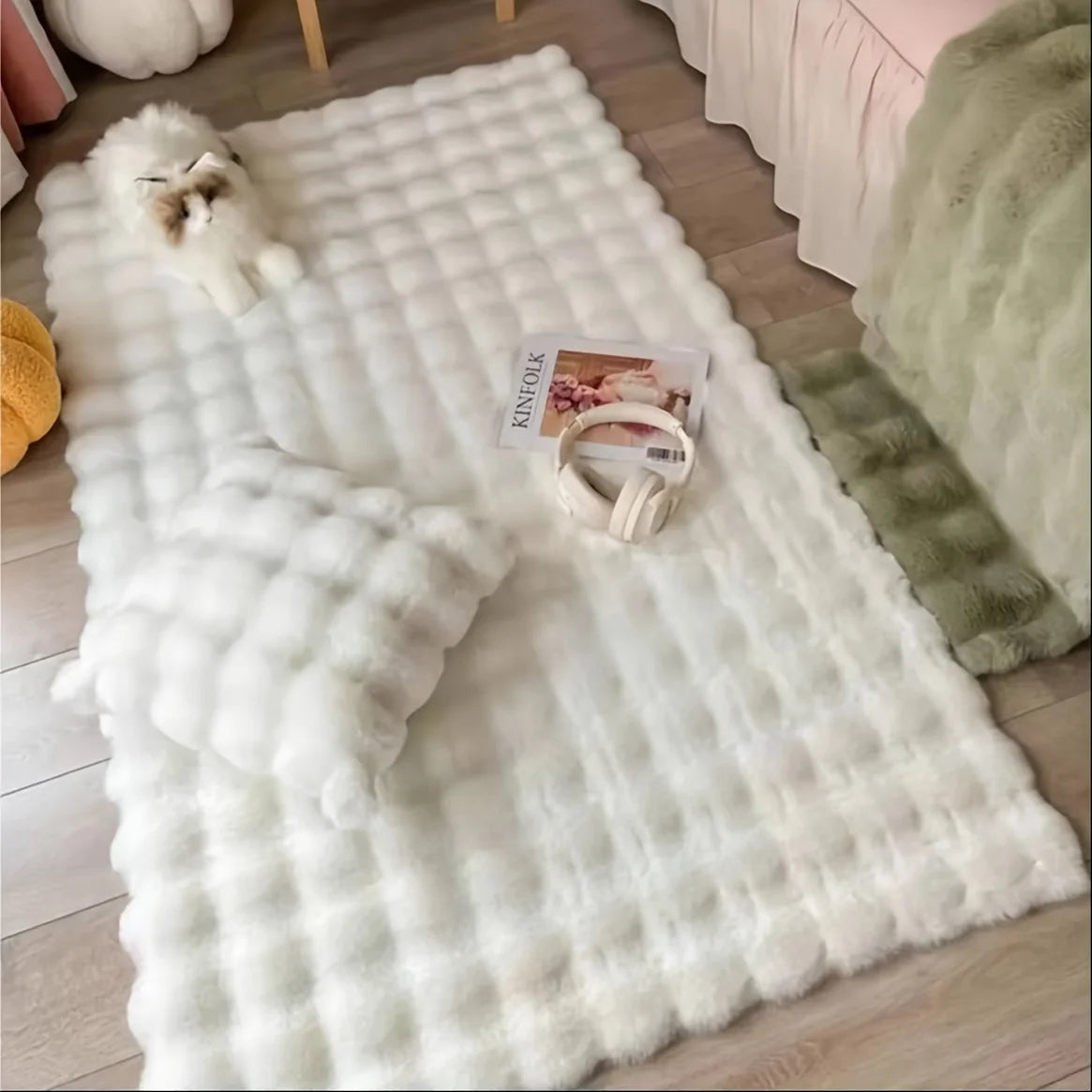 Rabbit Fur Area Rug–Soft Thick Non-Slip Waterproof Machine-Washable for Living Room and Bedroom Decor flooring garage floor