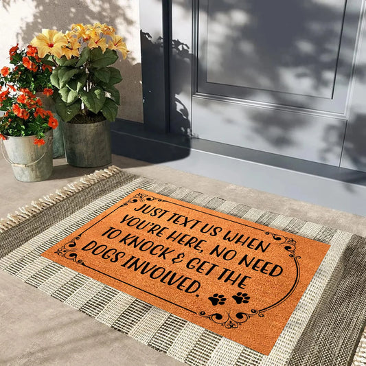Just Text Us When You're Here No Need to Knock and Get The Dogs Involved Doormats for Outdoor Entrance,Holiday Door Mats Rubber