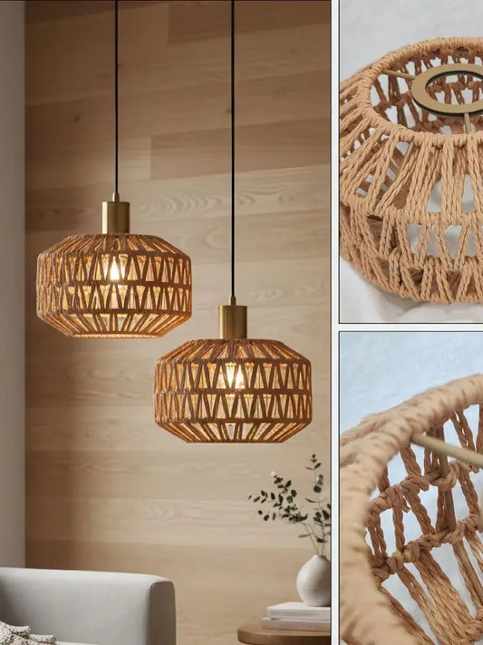 Lantern-style Lampshade, Warm-toned Lampshade, Decorative Lampshade, Hand-woven Lampshade, Adding a Cozy and Warm Ambiance to Th