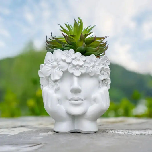 1 Creative Female Face Flower Pot, Flower Girl Flower Pot, Modern Resin Flower Pot for Garden, Home, Living Room Decoration, Des