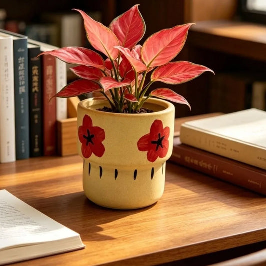 Cute Cartoon Style Ceramic Flower Pot Breathable Vintage Succulent Plant Pot Flower Pattern Potted Plant Desktop Garden