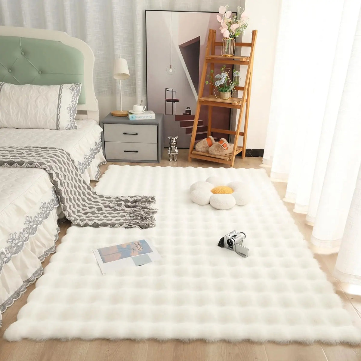 Rabbit Fur Area Rug–Soft Thick Non-Slip Waterproof Machine-Washable for Living Room and Bedroom Decor flooring garage floor