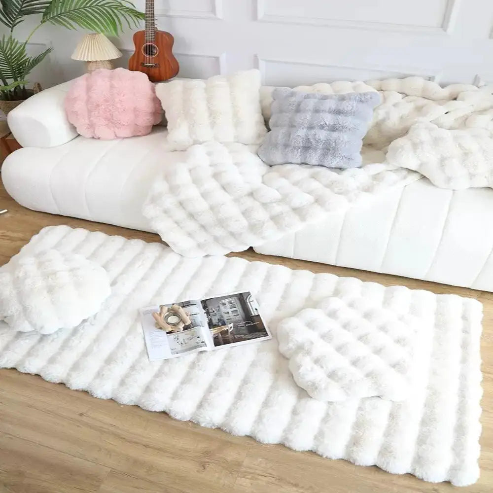 Rabbit Fur Area Rug–Soft Thick Non-Slip Waterproof Machine-Washable for Living Room and Bedroom Decor flooring garage floor