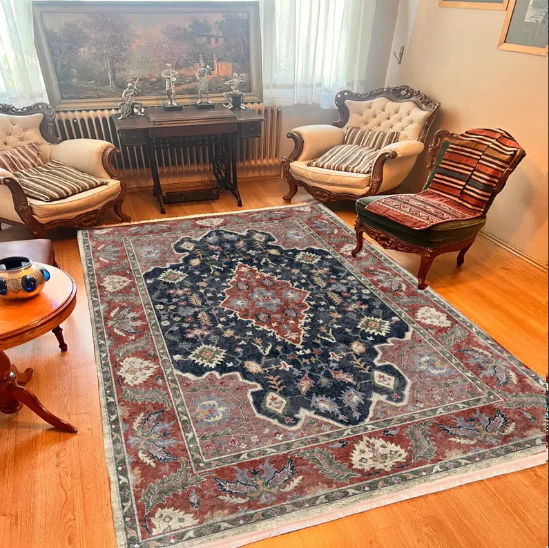 Dark Red Afghan Style Rug,Traditional Bohemian Area Rug Textured Soft Carpet Washable Non-Slip Area Rug Home Decoration Carpets