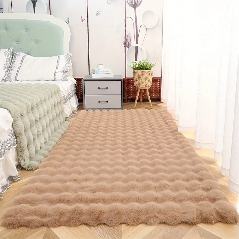 Rabbit Fur Area Rug–Soft Thick Non-Slip Waterproof Machine-Washable for Living Room and Bedroom Decor flooring garage floor