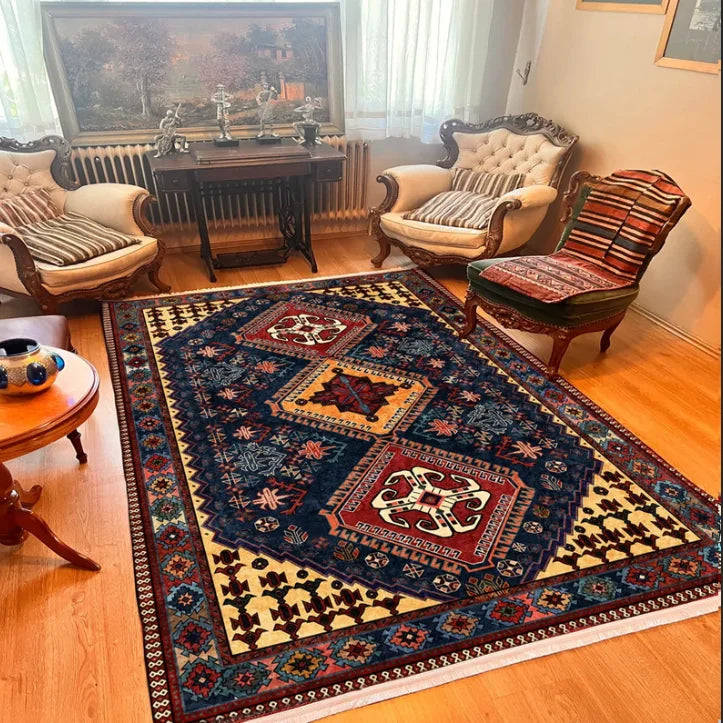 Dark Red Afghan Style Rug,Traditional Bohemian Area Rug Textured Soft Carpet Washable Non-Slip Area Rug Home Decoration Carpets