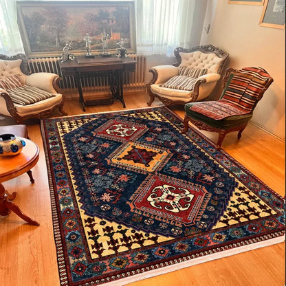Dark Red Afghan Style Rug,Traditional Bohemian Area Rug Textured Soft Carpet Washable Non-Slip Area Rug Home Decoration Carpets