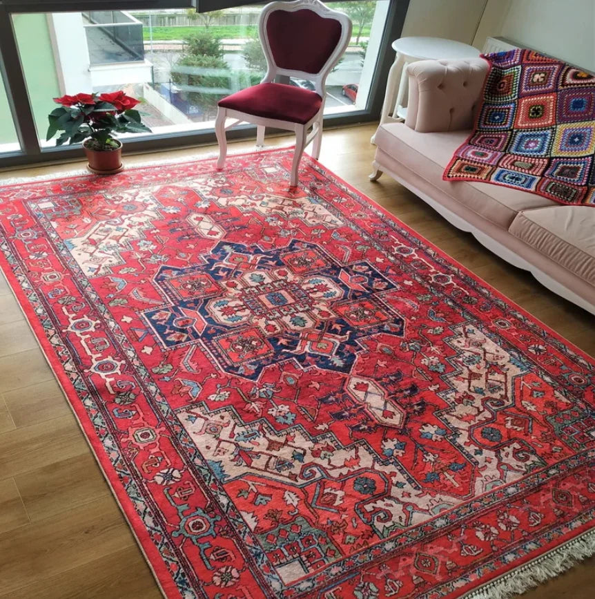 Dark Red Afghan Style Rug,Traditional Bohemian Area Rug Textured Soft Carpet Washable Non-Slip Area Rug Home Decoration Carpets
